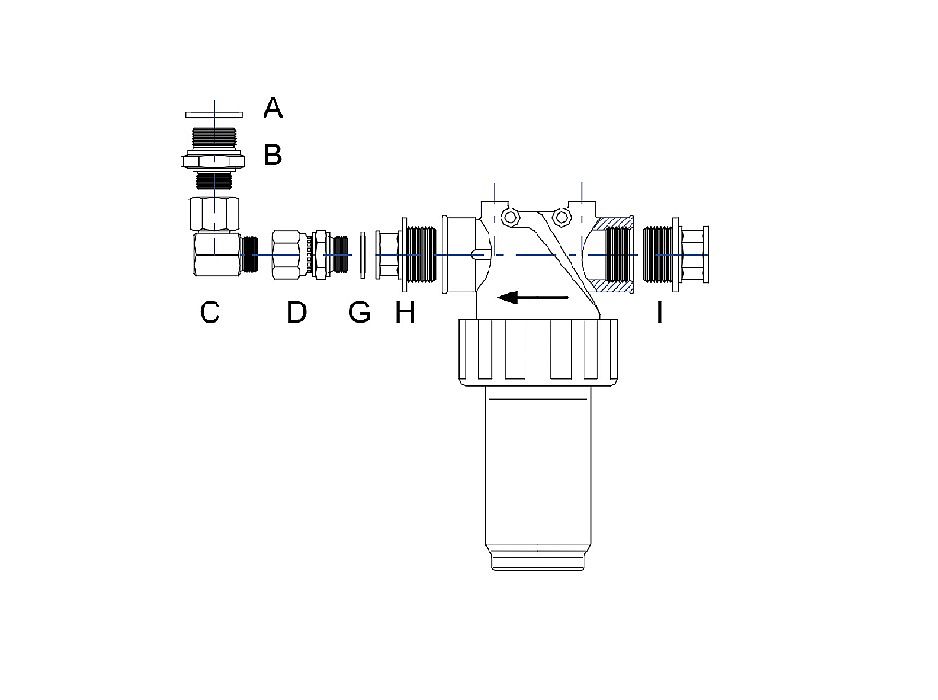 Комплект соединительный для фильтра, прямое соединение с донным клапаном