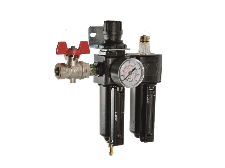 Фильтр-регулятор с лубрикатором, запорным краном и кронштейном, G1/4", 1,2МПа, +5-+60с