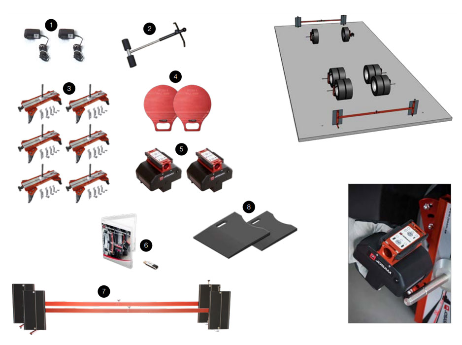 Электронный лазерный стенд измерения углов установки колес, положения осей мобильный с комплектом регулировочных шайб