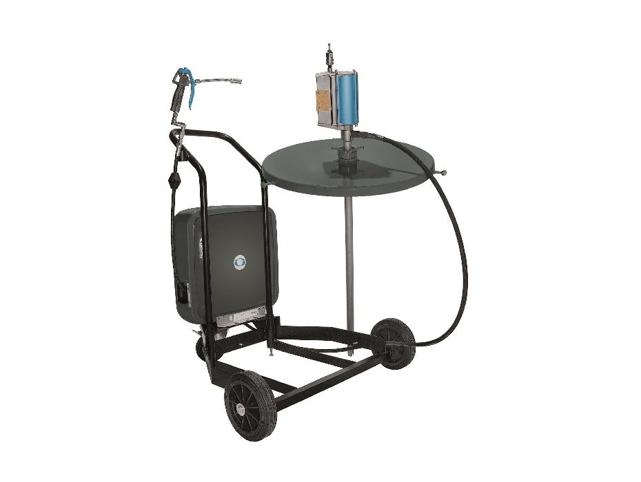 Насос для смазки с тележкой (28645),  60:1 под бочки180 кг, с катушкой для шланга