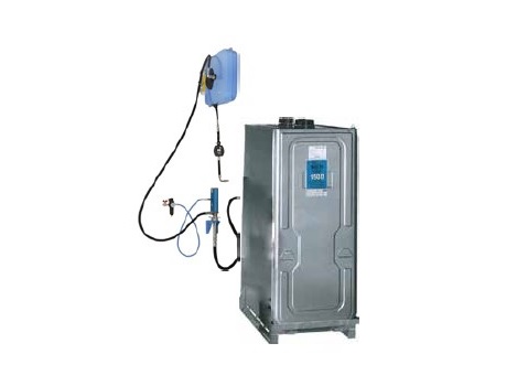 Комплект ёмкости для масла объёмом1500 л., с защитой из листового металла, насос 3:1, катушка со шлангом 10 м., пистолет раздаточный с расходомером