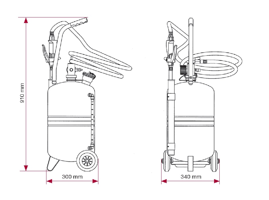 Маслораздатчик передвижной с пневматическим приводом, ёмкость 25 л, контроль уровня, манометр, 0,3-0,7 МПа; шланг 1,5 м., пистолет