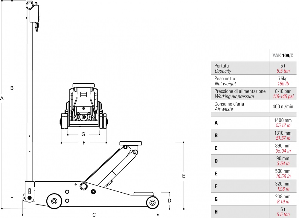 Домкрат пневмогидравлический подкатной, 5 т