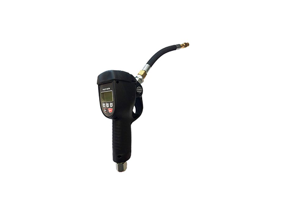 Пистолет для раздачи масла с цифровым расходомером с предустановкой объёма, гибкий носик 90°, автоматический каплеулавливатель, 1/2", 5МПа; 15 л./мин.