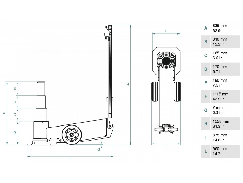 Домкрат пневмогидравлический, 80/50/25 т