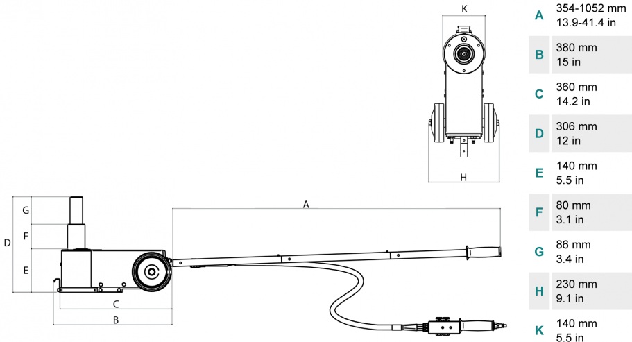 Домкрат пневмогидравлический ультракомпактный портативный, 20-10 т
