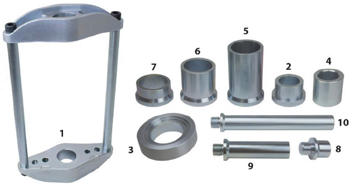 Комплект оснастки для выпрессовщика шкворней гидравлического на  32 тонн (комплект цилиндра поставляется отдельно)