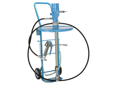 Нагнетатель смазки 55:1 с тележкой под бочки 50 кг, шланг 3 м,  производительность 600 г/мин, брс 1/4”, крышка для бочки,Z-соединение и раздаточный пистолет.