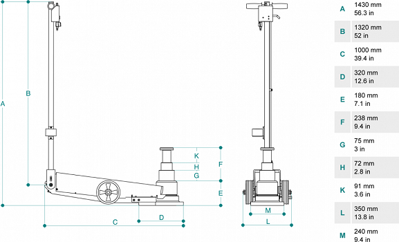 Домкрат пневмогидравлический, 60/30/18 т
