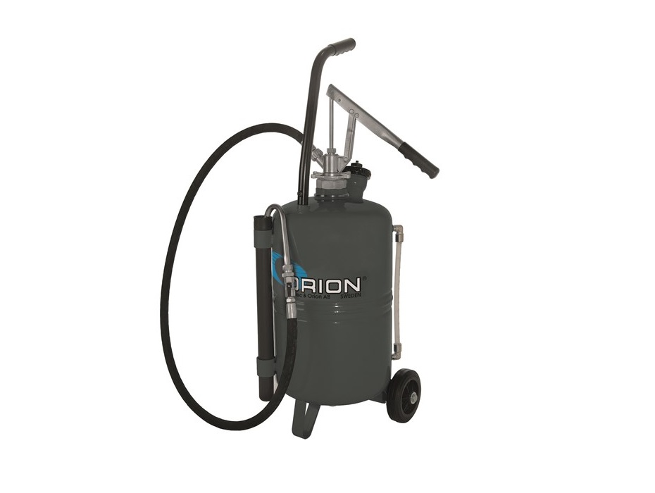 Комплект для раздачи масла, передвижной, ручной насос, емкость 24 л, контроль уровня, шланг с метал. носиком 1,2 м, производительность 0,1л на ход штока