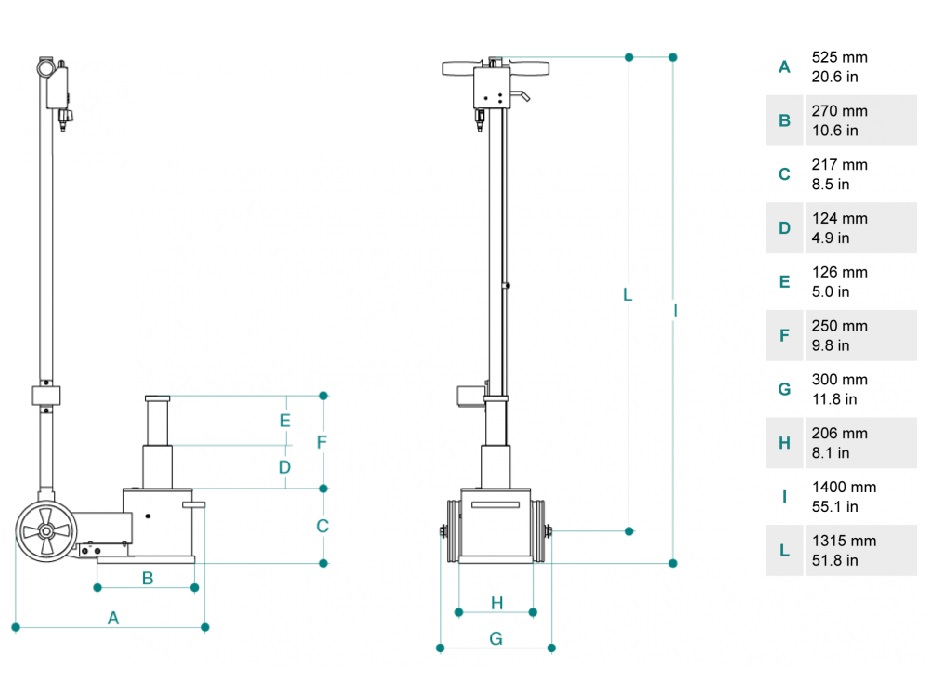 Домкрат пневмогидравлический компактный, стандартный, 40/20 т