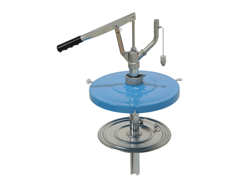 Насос ручной для наполнения смазкой пистолетов и насосов,для бочек 20 кг.,Ø 285-330 мм,Производительность 50 г/такт. В комплект входят заправочные ниппели Ø 9 и Ø12 мм.