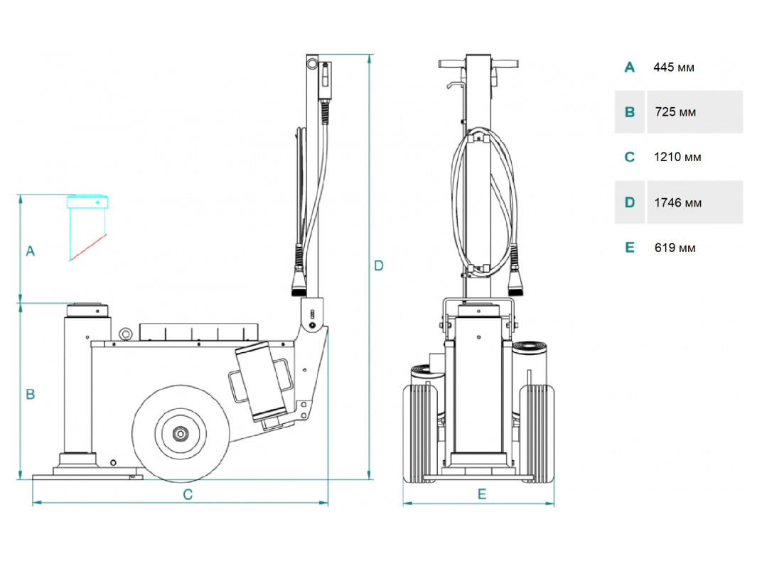 Домкрат пневмогидравлический тяжелого типа для горной промышленности, 100 т (на высоту до 1170 мм)