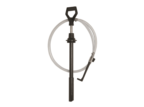 Насос ручной высасывающий/нагнетател поршневой для высоковязк масел,неагрес жидк для бочек Mobil 20л; сталь/пластик, шланг 1,5 м с изогнутым выпускным носиком с краном, адаптер G2"(m), производит 0,2л/ход