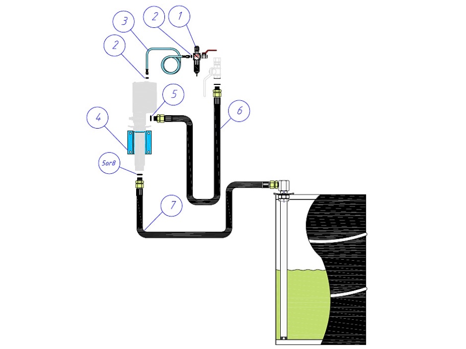 Комплект для монтажа масляного насоса с пневмоприводом (настен. крепл.) на бочку 205 л. и на IBC контейнер 1000 л., с фильтром-регулятором воздуха