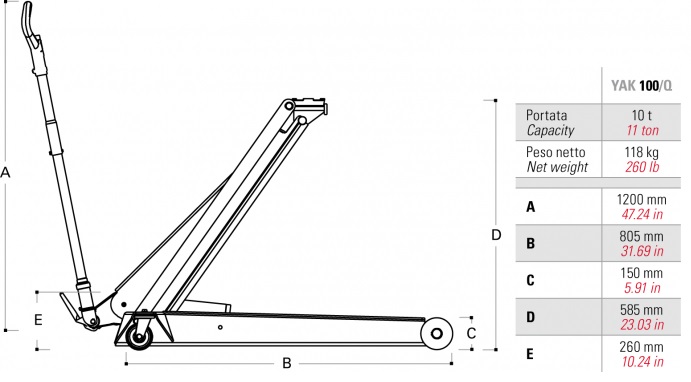 Домкрат подкатной, гидравлический, 10 т