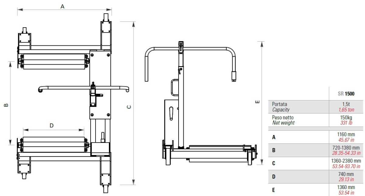 Тележка гидравлическая для снятия и установки колес, 1,5 т
