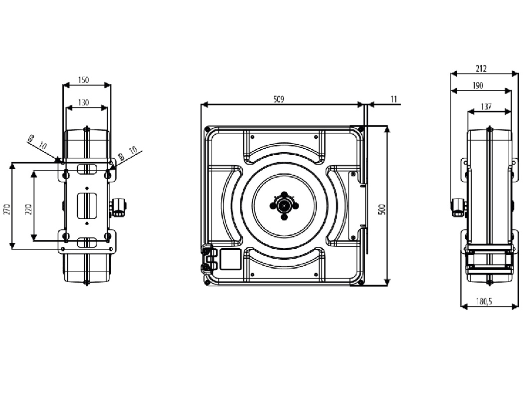 Катушка закрытая для раздачи масла, шланг 15 м. х 1/2"; 7,5 МПа; пистолет с механическим расходомером