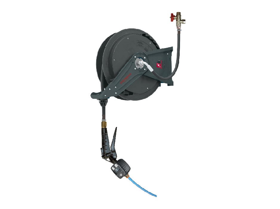 Катушка открытая для раздачи стеклоомывающей жидкости, шланг 15 м х 1/2";1,5 МПа; пистолет с цифровым расходомером