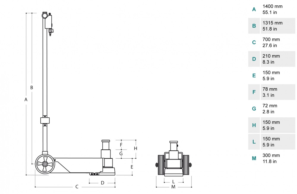 Домкрат пневмогидравлический, 40/20 т