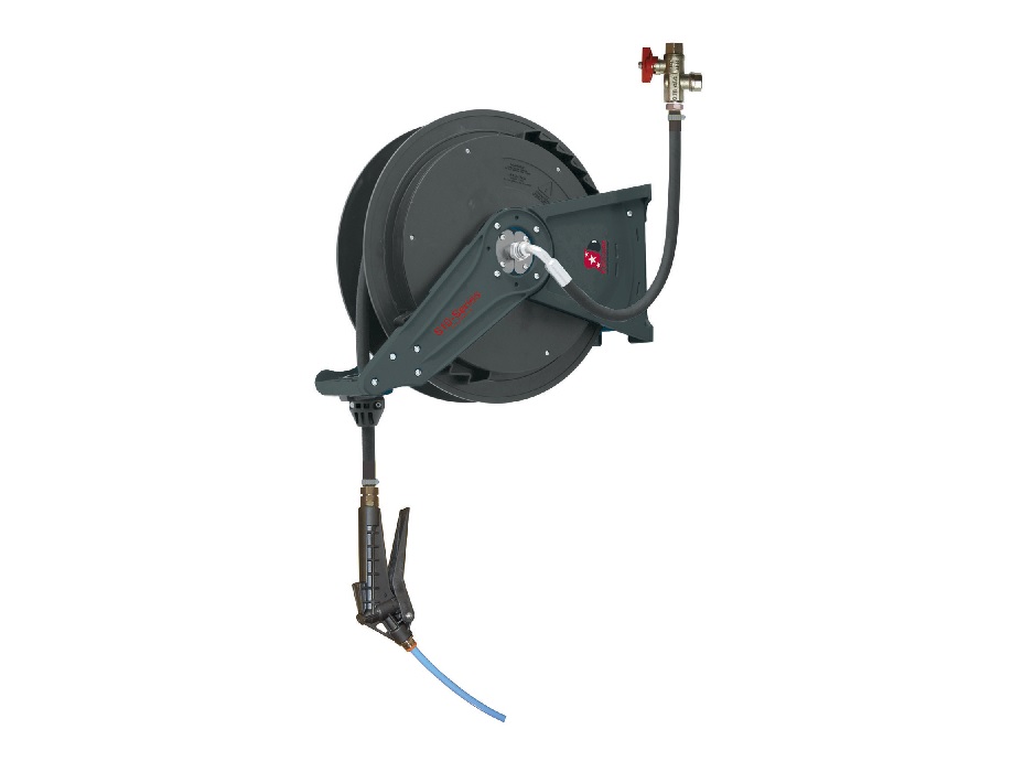 Катушка открытая для раздачи стеклоомывающей жидкости, шланг 15 м. х 1/2"; 1,5 МПа; пистолет