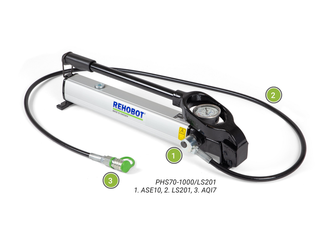 Насос гидравлический, ручной, двухступенчатый с манометром, шлангом и БРС (70 МПа, 1 л, 8,3 кг)