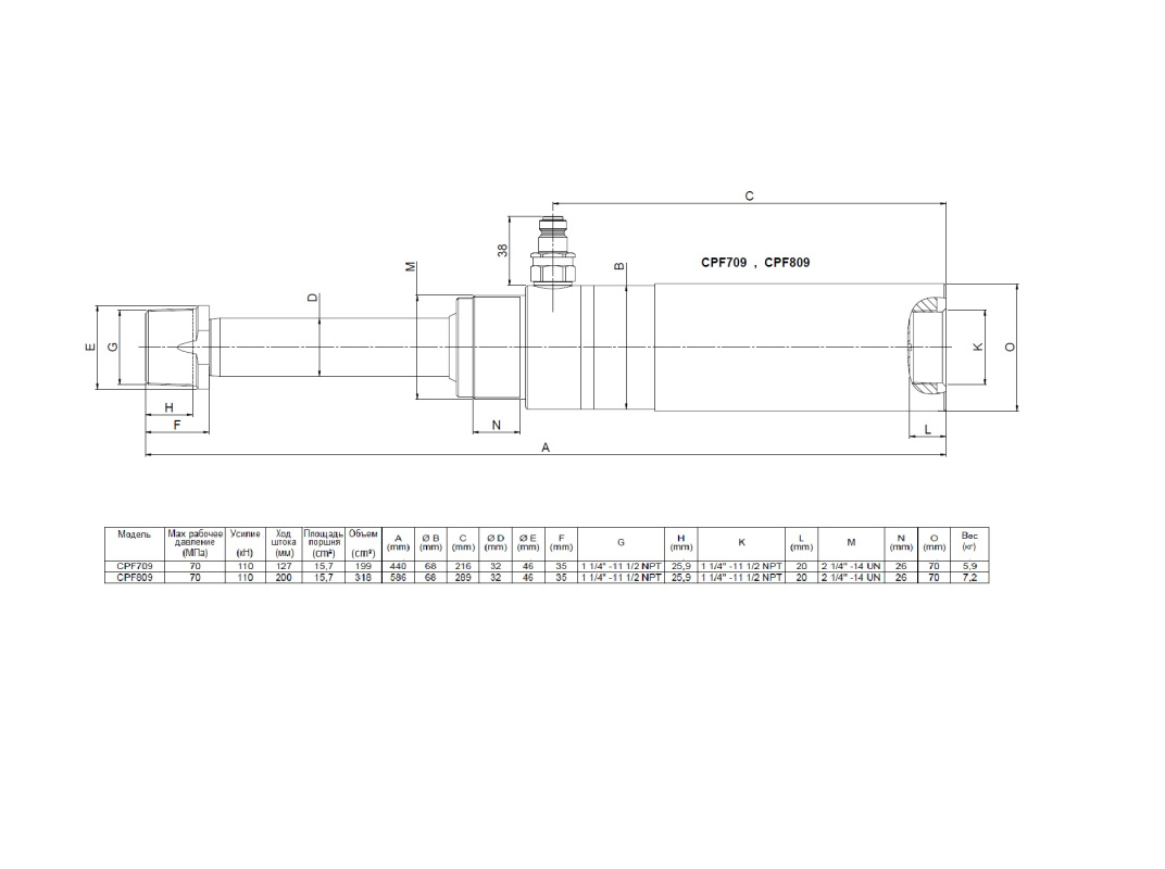 Гидроцилиндр тянущий, усилие 11 т, ход штока 127 мм, высота 436 мм 