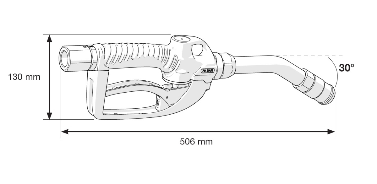 Пистолет маслораздаточный повышенной производительности с жёстким носиком 45° с автоматическим каплеуловителем; 10 МПа; 70 л/мин.