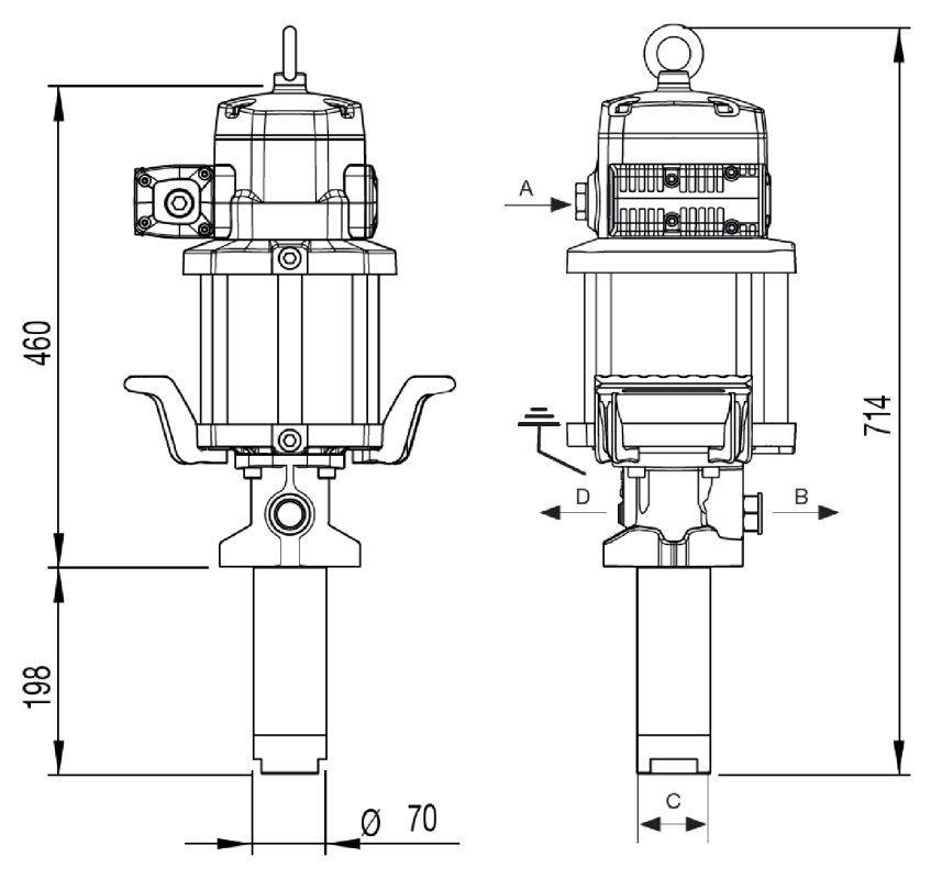 Насос поршневой для масла и смазки, укороченная заборная труба, пневмопривод; 12:1; 65 л/мин; 1,2 МПа