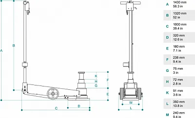 Домкрат пневмогидравлический, 60/30/18 т