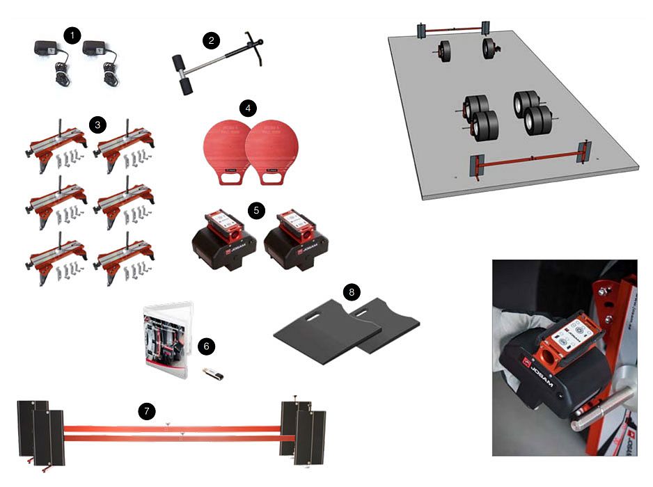Электронный лазерный стенд измерения углов установки колес, положения осей мобильный с комплектом регулировочных шайб