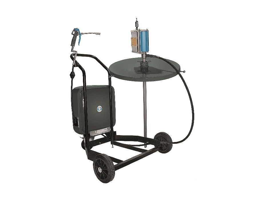 Насос для смазки с тележкой (28645),  60:1 под бочки180 кг, с катушкой для шланга