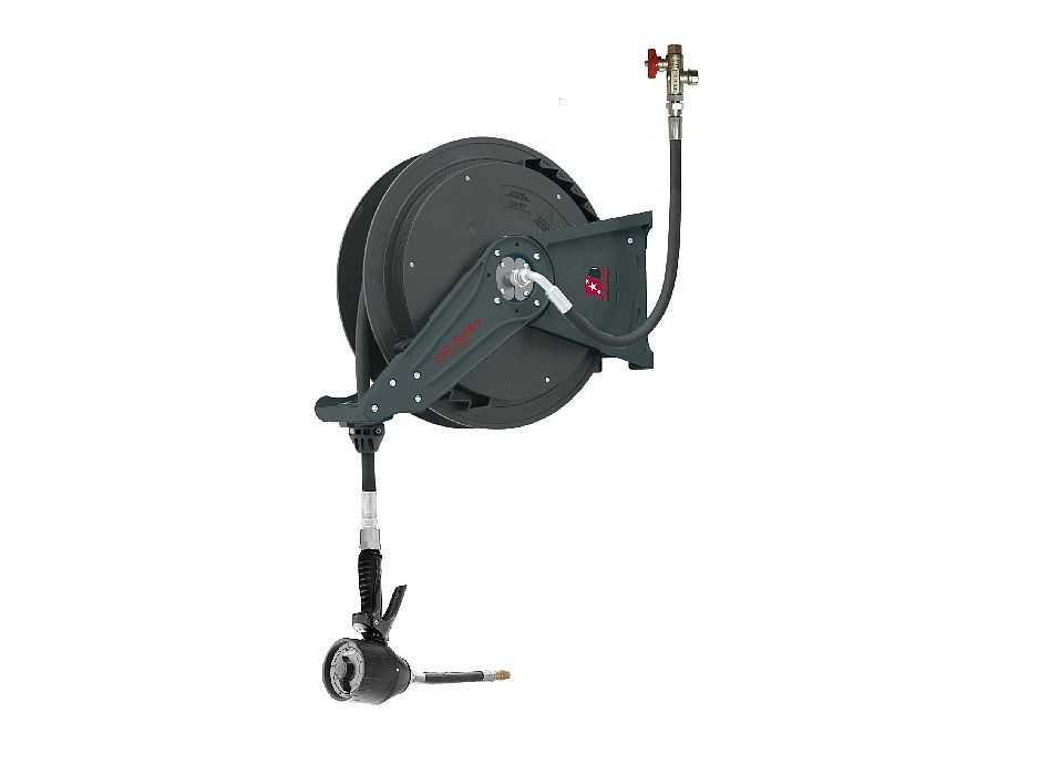 Катушка открытая для раздачи масла, шланг 15 м х 1/2"; 7,5 МПа; пистолет с механическим расходомером с предустановкой объёма