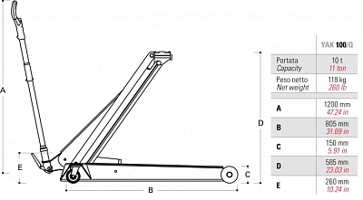 Домкрат подкатной, гидравлический, 10 т