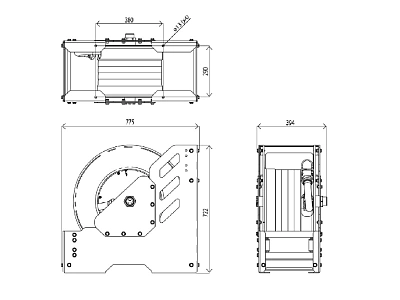 Катушка открытая для раздачи масла, высокой производительности, цельнометаллическая; шланг 15 м. х 1-1/2"; 2 МПа
