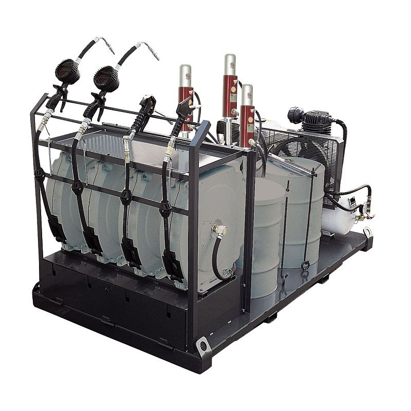 Мобильный компл. для раздачи масла и ТЖ на 4 бочки 200л. (3-масло, 1-смазка). Без компрессора.