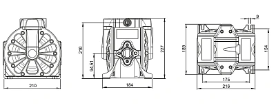 Насос диафрагменный ЕD100PP для химически активных жидкостей; пневмопривод 1:1; 100 л/мин; 0,7 МПа