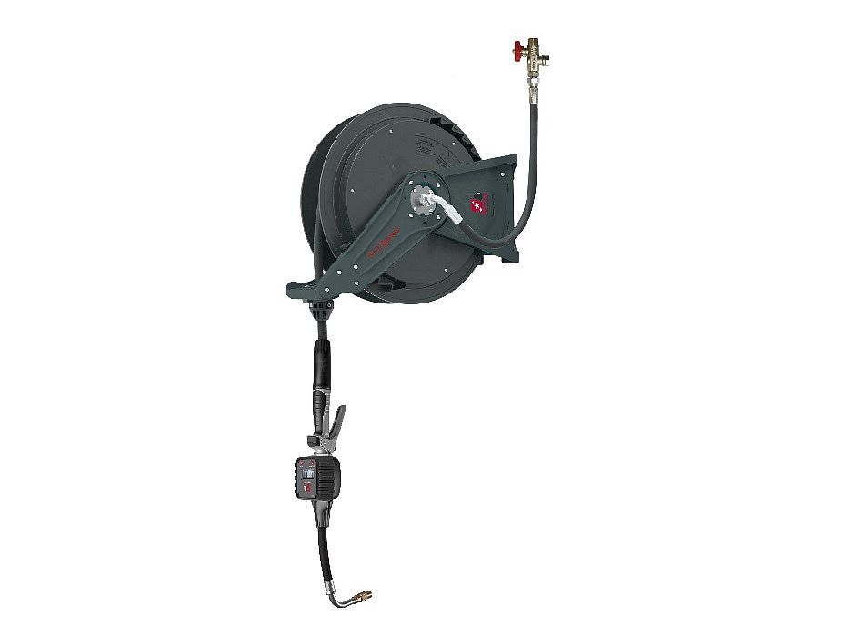 Катушка открытая для раздачи масла, шланг 15 м. х 1/2"; 7,5 МПа; пистолет с цифровым расходомером