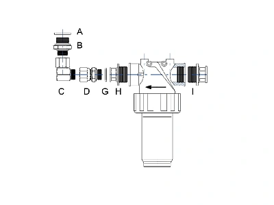 Комплект соединительный для фильтра, прямое соединение с донным клапаном