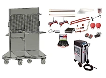 Комплект оборудования для колёсной диагностики и правки осей коммерческого транспорта с инструментальной тележкой и индукцией