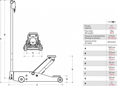 Домкрат пневмогидравлический подкатной, 5 т