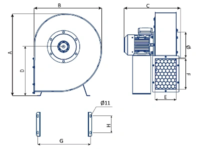 Вентилятор вытяжки системы отвода выхлопных газов, 3000 м3/мин, 1,1 кВт, 230/400 В