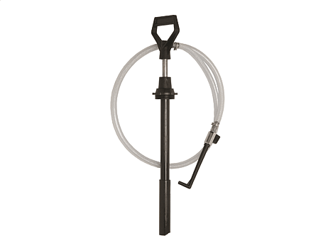 Насос ручной высасывающий/нагнетател поршневой для высоковязк масел,неагрес жидк для бочек Mobil 20л; сталь/пластик, шланг 1,5 м с изогнутым выпускным носиком с краном, адаптер G2"(m), производит 0,2л/ход