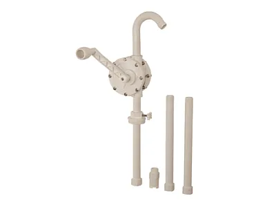 Насос роторный ручной для масла,жидкостей на водной основе и хим. растворов L=900 мм, полипропилен, заборная труба из 3 секций, адаптер G2" для установки в горловину бочки. производительность 0,3л на оборот