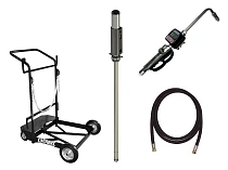 Комплект мобильный для раздачи масла из 200л бочек с тележкой (насос с пневмоприводом 3:1, пистолет с расходомером, жёский носик, шланг 3м)