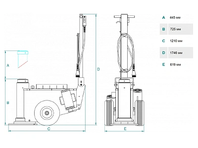 Домкрат пневмогидравлический тяжелого типа для горной промышленности, 100 т (на высоту до 1170 мм)