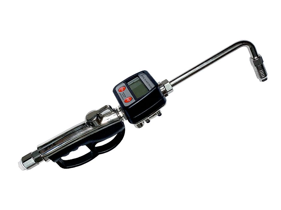 Пистолет для раздачи масла с жестким носиком и расходомером, 7 МПа, поток 1-35 л/мин, погрешность 0,3%