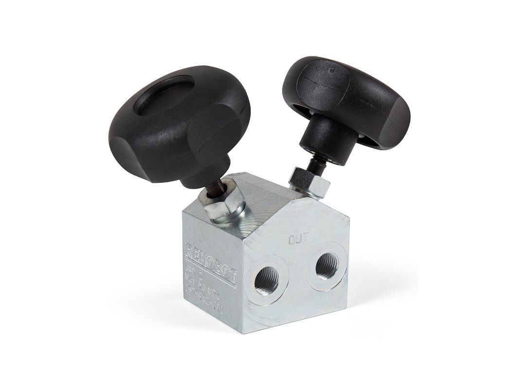 Клапан запорный, один вход два выхода, G1/4", 80 МПа            