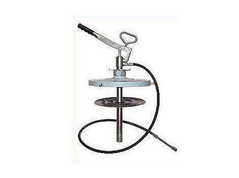 Нагнетатель смазки ручной высокого давления под бочки 20 кг с пластиной следящей, 35МПа, 2 гр. на ход штока, шланг 1,5 м с гидравлической муфтой