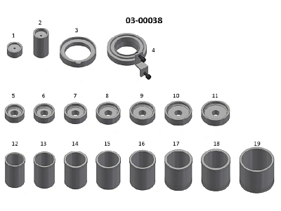 Комплект оснастки (втулок и упорных шайб) для запрессовки и выпрессовки сайлентблоков ( комплекты EBH26, 03-00028, 03-00031-001 поставляются отдельно)